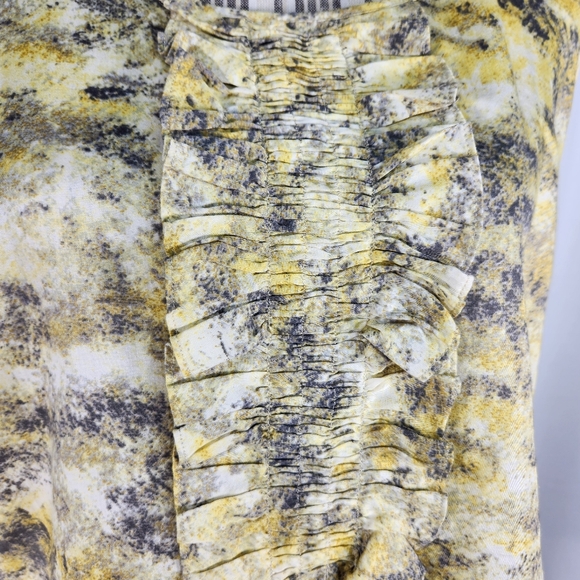 Talbots Yellow Grey White Mottle Print Ruffle Front Sleeveless Cotton Top Size 6 - Picture 2 of 11